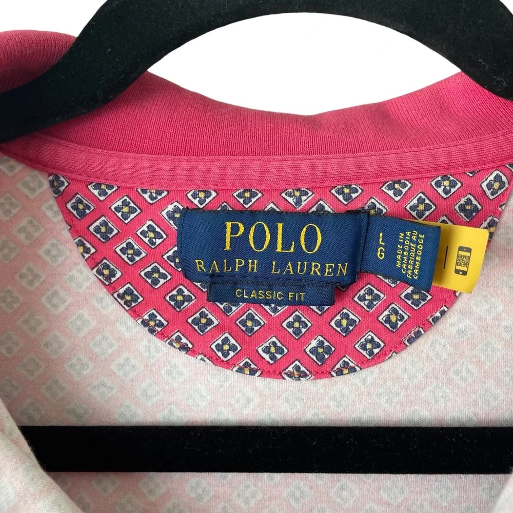 Polo Ralph Lauren Classic Fit Cotton Geometric Preppy Pink Mens Polo Shirt Sz L